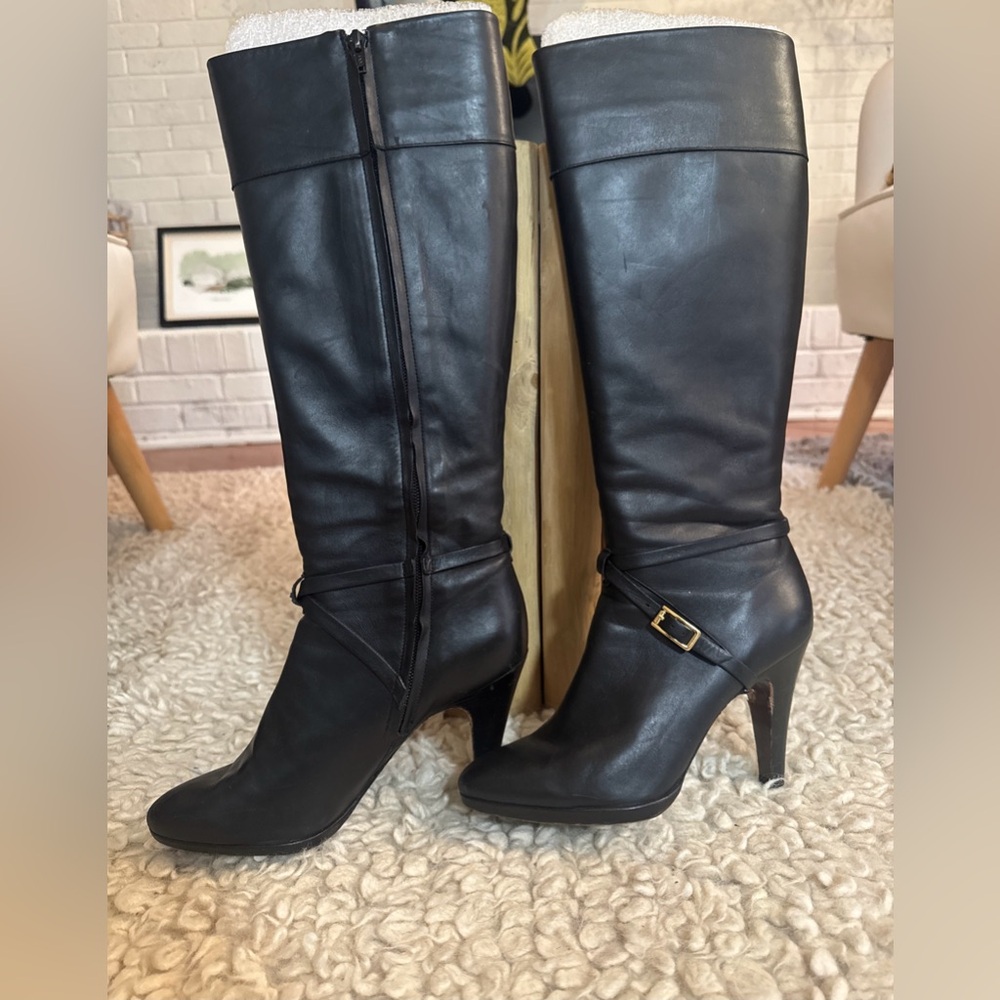 Banana Republic Black Tall Knee High Almond Toe Sophia 3 3/4” Heel Boots Sz 8 - Picture 3 of 6